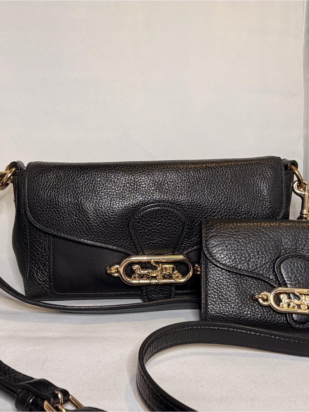 Coach Black Pebbled Leather Crossbody with Matching Wallet - Gold Hardware - Picture 2 of 7